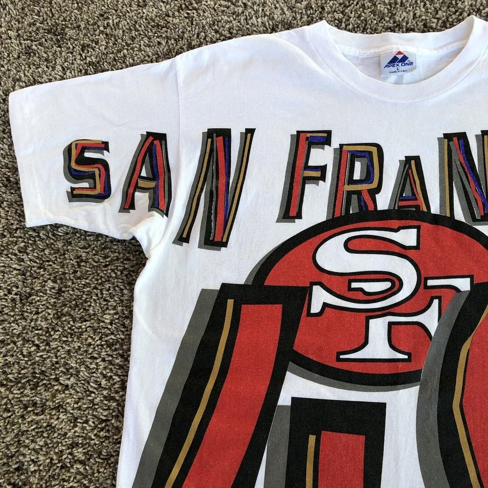 Vintage RARE 1993 San Francisco 49ers All Over Print T-Shirt Mens L Apex One NFL